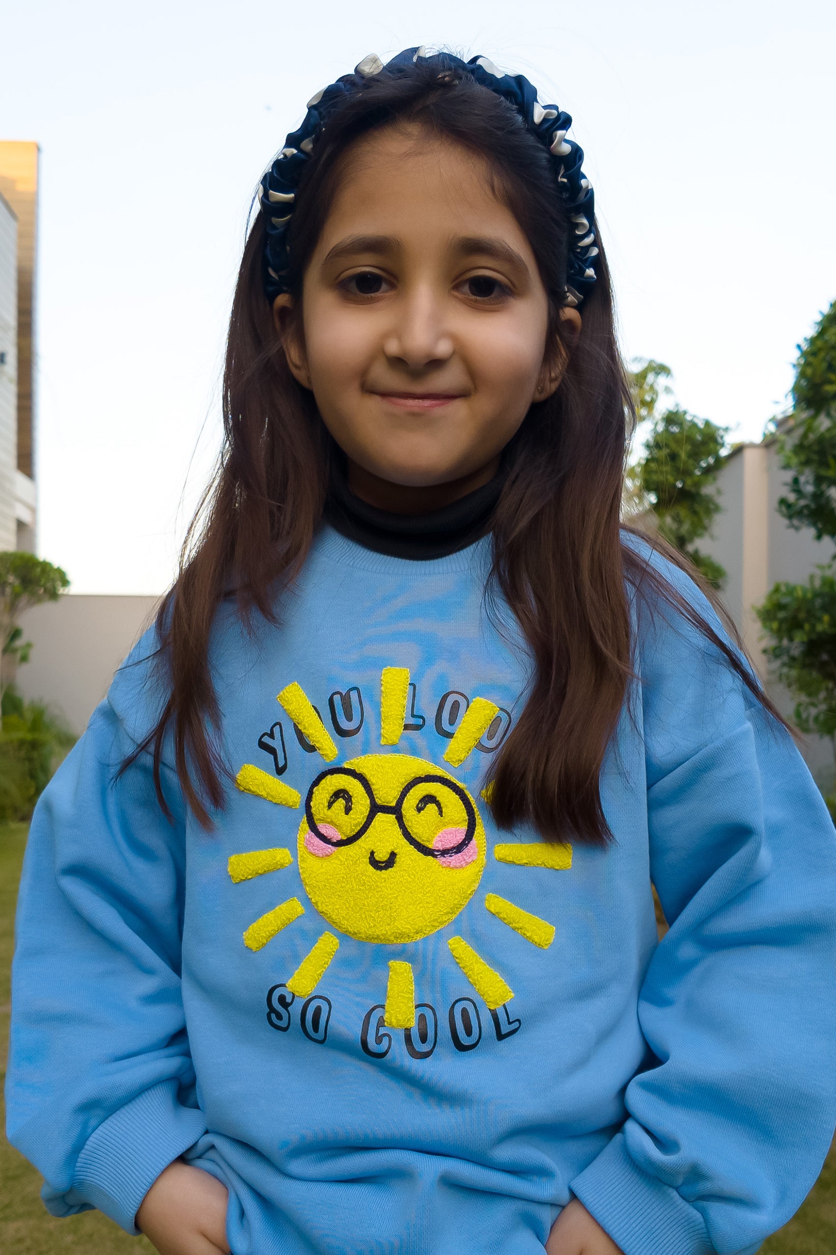 Kids' Cozy Blue Sweatshirt – "You Look So Cool" Embroidered Pullover (2-14 Years)